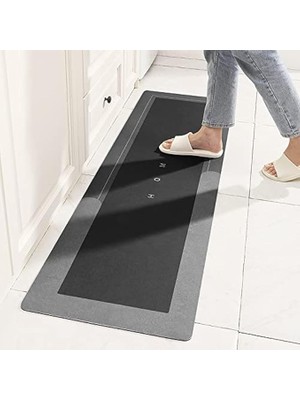Banyo Paspası Halısı, Süper Emici Zemin Paspası Hızlı Kuruyan Ince Banyo Paspasları Halılar Kauçuk Kaymaz Alt Duş Halıları Duş Lavabo Küvet Için 45 cm x 149 Cm, Kare Koyu Gri