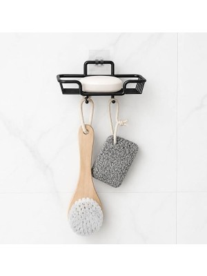 Banyo Yapışkanlı Siyah Sabunluk ve Lif Askılık, Delmeden Montajlı Banyo Sabun Rafı, Çift Askılı Mat Siyah Banyo Düzenleyici