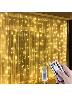 3x3 Metre Peri LED Kumandalı Perde Asma Kancalı Peri LED Yılbaşı LED Gün Işığı LED Işık 8 Modlu Parti Işığı Dekoratif Işık LED Saçak LED Işık Perde LED Yılbaşı Dekorasyon