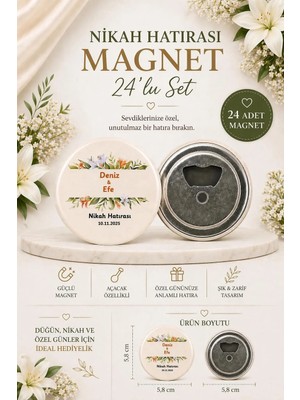 Isme Özel Açacaklı Magnet Nişan Söz Kına Nikah Hatırası Hediyeliği (58MM) 24 Adet