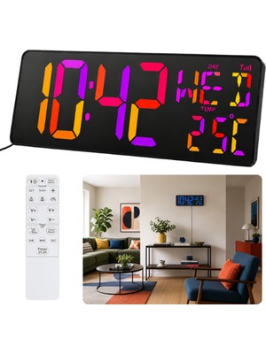 Sevgift WİFİ150 RGB Renkli Büyük Ekranlı Dijital Duvar Saati | Sıcaklık ve Gün Gösterimi