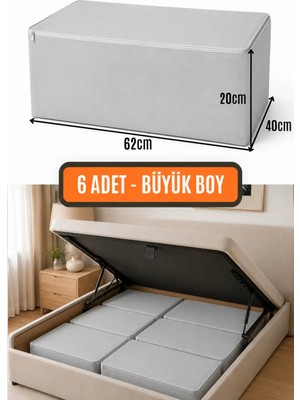 Arkhelais Hurç - Baza Altı Hurcu - Çekyat Hurcu - Bazaaltı Hurcu - 6’lı Set Gri Kumaş Saklama Kutusu Yatak Altı Düzenleyici Fermuarlı Hurç