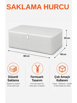 Arkhelais Hurç Saklama Hurcu Baza Altı Hurç Fermuarlı Yorgan Battaniye Kıyafet Düzenleyici 60X40X20 cm 1 Adet