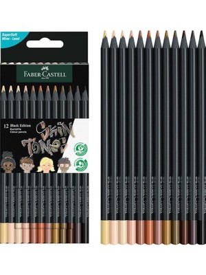 Black Edition Boya Kalemi 12’li Skin Tones, Siyah Lata, Siyah Kağıda Uyumlu, Ergonomik Üçgen Gövde, Ten Renkleri