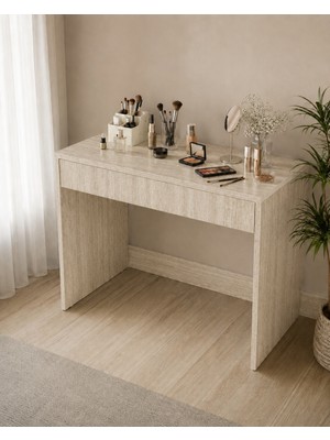 Nenu Nova  Çekmeceli Makyaj Masası 80X45 cm Traverten Desenli Şifonyer Masa Kozmetik Düzenleme Masasın