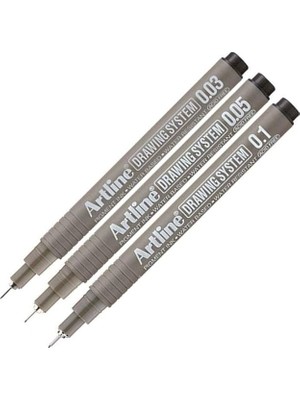 Çizim Kalemi 0.03-0.05 - 0.1 mm Siyah 3 Lü Set Artline Drawing Teknik Çizim Kalemi