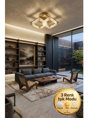 Yakamoz Model 2"li Gold 3 Renk Modu Ledli Modern Tavana Sıfır Salon Mutfak Çocuk Yatak Odası LED Avize