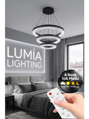 Vera Model Siyah Kumandalı 3 Renk Modu Ledli Modern Salon Mutfak Çocuk Yatak Odası LED Avize