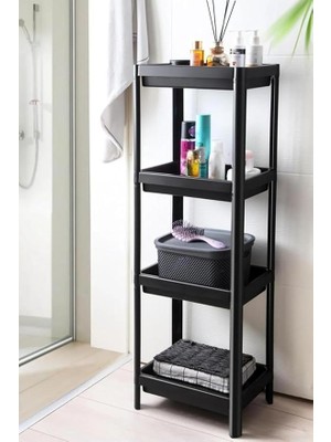 Home 4 Katlı Geçmeli Plastik Banyo ve Mutfak Organizeri, Kolay Montajlı 4 Katlı Raf, Mutfakta ve Banyoda Kullanım Için Ideal, Dayanıklı Depolama Çözümü (Siyah)