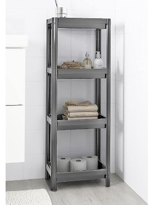 Home 4 Katlı Geçmeli Plastik Banyo ve Mutfak Organizeri, Kolay Montajlı 4 Katlı Raf, Mutfakta ve Banyoda Kullanım Için Ideal, Dayanıklı Depolama Çözümü (Antrasit Gri)