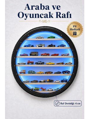 Arkhelais Oyuncak Araba Rafı LED Işıklı Duvar Rafı Lastik Tasarımlı Model Araba Sergileme Standı