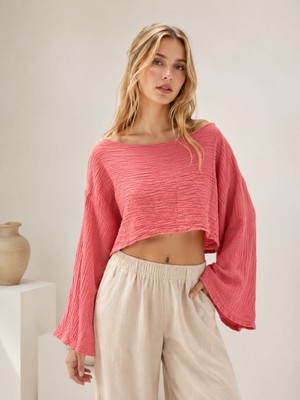 Müslin Salaş Crop Bluz