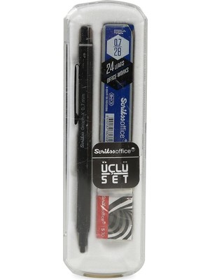 Office Graphx 3'lü Set Mekanik Kurşun Kalem Silgi Min Mat Siyah 0.7 mm