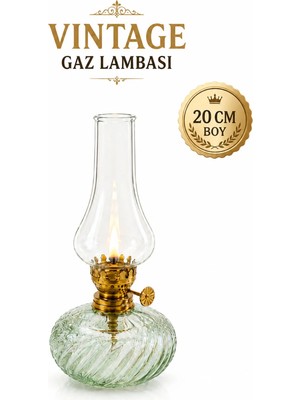 Arkhelais Gaz Lambası - Vintage Gaz Lambası - Dekoratif Cam Gaz Lambası - Nostaljik Fitilli Retro Masa Lambası 20 cm