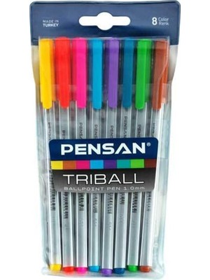 Triball 1.00 mm Tükenmez Kalem 8 Renk Set Tek Ebat Karışık