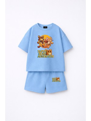 Fasardi Super Bear Adventure Süper Ayı Baskılı Oversize %100 Pamuk Kısa Kollu Unisex Çocuk T-Shirt