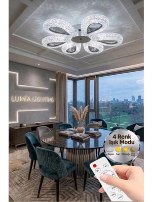 Damla Model 6"lı Gümüş Kumandalı 3 Renk Modu Ledli Modern Plafonyer Salon Mutfak Çocuk Yatak Odası LED Avize