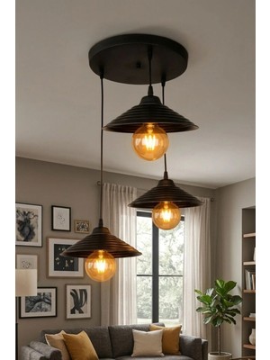 Zen Model Siyah 3"lü Yemek Masası Oturma Çocuk Yatak Odası Modern Ledli Avize
