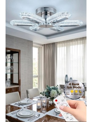 Eclipse Model 6 "lı Gümüş 3 Renk Modu Ledli Modern Tavana Sıfır Salon Mutfak Yatak Odası LED Avize