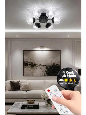 Küre Model Siyah 6"lı Ledli 3 Renk Modu Kristal Salon Mutfak Yatak Çocuk Odası Avize