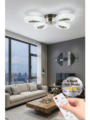 Damla Model 4"lü Gümüş Kumandalı 3 Renk Modu Ledli Modern Plafonyer Salon Mutfak Çocuk Yatak Odası LED Avize