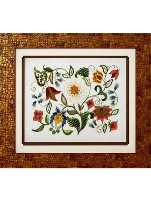 Muguetarts Çerçeveli %100 El Yapımı Beyaz Çiçek Desenli Nakış El Sanatı Tablo (60X53CM)