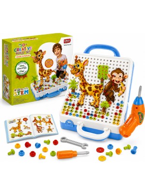 340 Parça Stem Matkaplı Orman Hayvanları Yapım Seti – Eğitici Montessori Oyuncak Çantalı Set 3+ Yaş