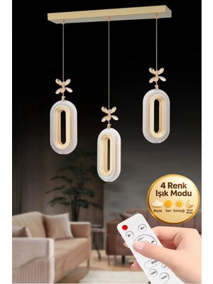 Eclipse Model 3"lü Gold Kumandalı 3 Renk Modu Yemek Masası Oturma Çocuk Yatak Odası Modern Ledli Avize