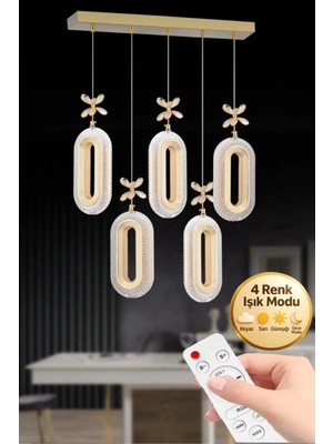 Eclipse Model 5"li Gold Kumandalı 3 Renk Modu Yemek Masası Oturma Çocuk Yatak Odası Modern Ledli Avize