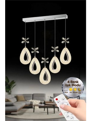 Damla Model 5"li Gümüş Kumandalı 3 Renk Modu Yemek Masası Oturma Çocuk Yatak Odası Modern Ledli Avize