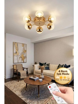 Vera Model Gold 6"lı Kumandalı Ledli 3 Renk Modu Kristal Salon Mutfak Yatak Çocuk Odası Avize