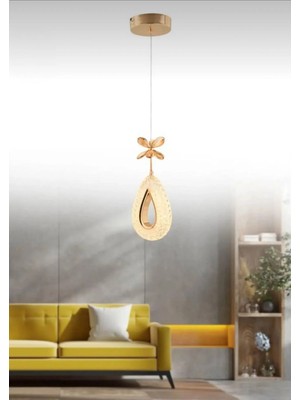 Damla Model Gold 3 Renk Modu Ledli Kristal Taşlı Modern Salon Mutfak Oturma Çocuk Odası LED Avize
