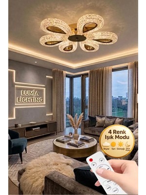 Damla Model 6"lı Gold Kumandalı 3 Renk Modu Ledli Modern Plafonyer Salon Mutfak Çocuk Yatak Odası LED Avize
