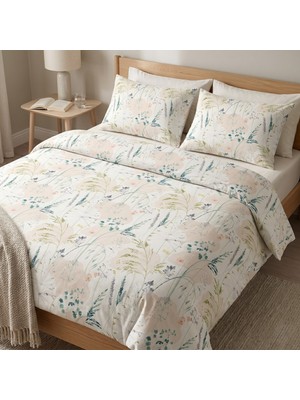 Maki Home %100 Pamuklu Pastel Çiçek Baskılı 240X220+2*(50X70) Battal Boy Nevresim ve Yastık Kılıfı