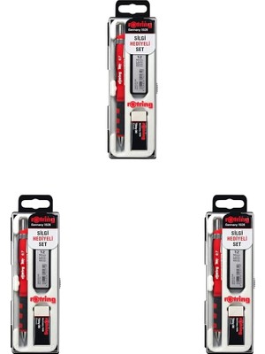Rotring Tikky Mekanik Kurşun Kalem, Uç ve Silgi Seti, 0,7 mm Kalem, 2b Uç, Orta Boy Silgi, Kırmızı,