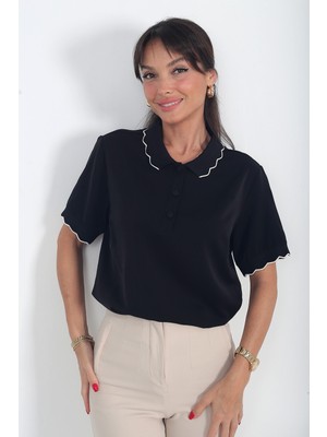 By Saygı Kadın Polo Yaka Krep Saten Bluz