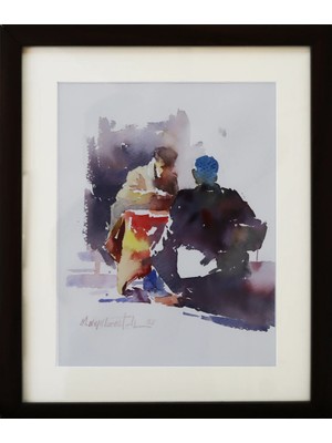 Muguetarts Oyun Aşıkları Orjinal Suluboya Tablo - Mehmet Najafzadeh Eseri 38X32 cm