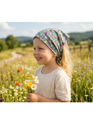 Eylülce Butik Kız Çocuk Bandana %100 Pamuk Yakmaz-Terletmez-Kaymaz Yazlık Bandana Fular (45*45 Cm)