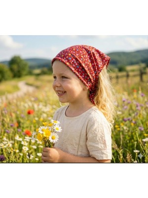 Eylülce Butik Kız Çocuk Bandana %100 Pamuk Yakmaz-Terletmez-Kaymaz Yazlık Bandana Fular (45*45 Cm)