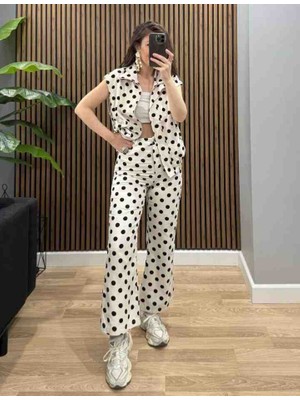 Moda Puanlı Beyaz Koton Pantolon