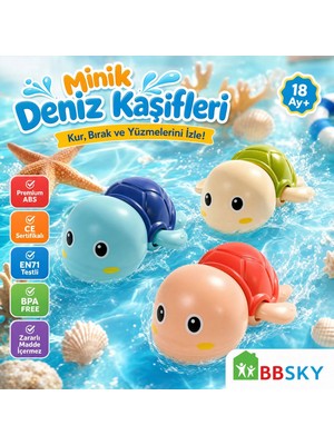 Bbsky 3'lü Banyo Oyuncak Seti - Kurmalı Yüzen Kaplumbağalar - Pil Gerektirmez, 18+ Ay Eğitici Su Oyuncağı - Bebek & Çocuk Bayram Hediyesi