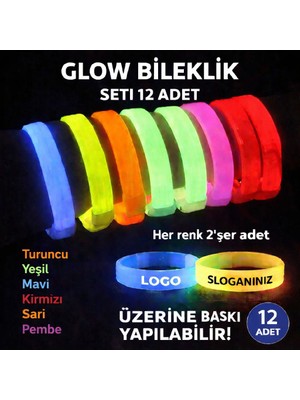 TKÇ Glow Kalın Bileklik 12’li Set | Baskıya Uygun Renkli Model (5492)