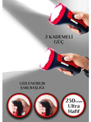 TKÇ Şarjlı 10W Projektör LED El Feneri 2 Mod Aydınlatmalı Uzun Menzil Işıldak Kambur Fener (5492)