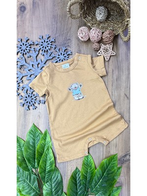 bebekokusu Kısa Paça Hardal Ayıcıklı Tulum