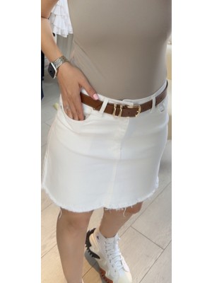 bebekokusu Cebi Taşlı Beyaz Mini Kot Etek