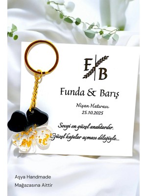 20 Adet Kişiye Özel Kartlı Epoksi Yonca Anahtarlık Söz Nişan Nikah Kına Düğün Hediyeliği