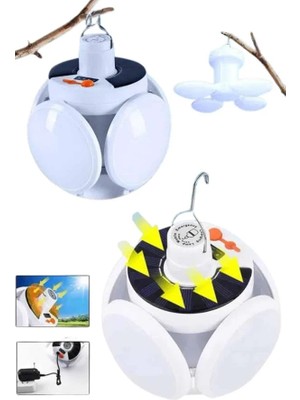 Lims Store Katlanabilir Askılı Kamp Lambası 5 Kanatlı Pratik Güneş Enerjili