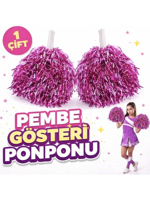 Go İthalat 1 Çift ( 2 Adet ) Pembe Renk 23 Nisan 19 Mayıs 29 Ekim Okul Gösteri Ponponları Ekstra Dolgun (5615)