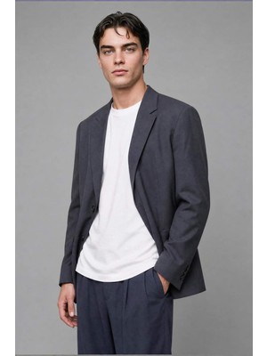 DeFacto Oversize Tencel Lacivert Blazer Ceket H7042AX26SM