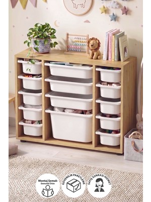 Bofigo Çok Amaçlı 14 Sepetli Dolap Modern Tasarım Ela Safir Meşe Suntalam 72 x 92 x 30 cm